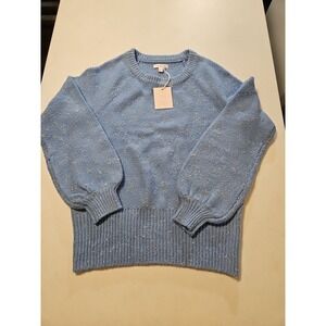 LC Lauren Conrad Blue Silver Shimmer Balloon Sleeve Pullover Sweater Medium(1008